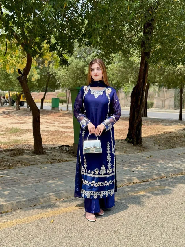 Elegant Embroidered Sequence Work Designer Three Piece Set