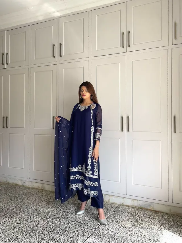 Elegant Embroidered Sequence Work Designer Three Piece Set - View 2