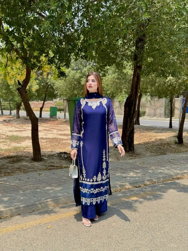 Elegant Embroidered Sequence Work Designer Three Piece Set - View 4