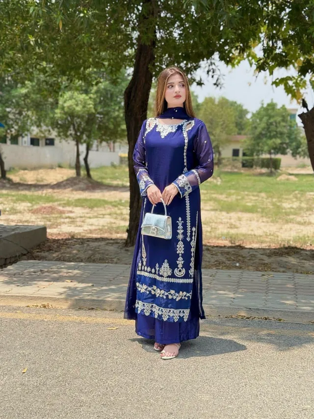 Elegant Embroidered Sequence Work Designer Three Piece Set - View 5
