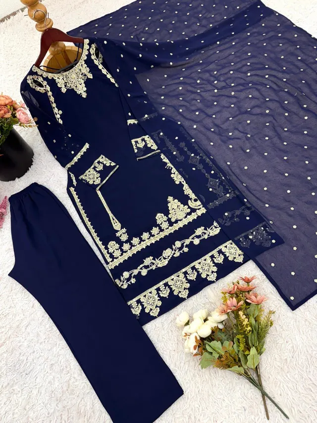 Elegant Embroidered Sequence Work Designer Three Piece Set - View 7