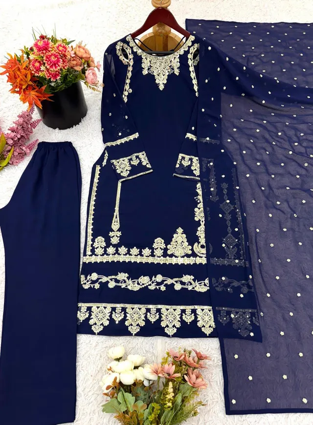 Elegant Embroidered Sequence Work Designer Three Piece Set - View 9