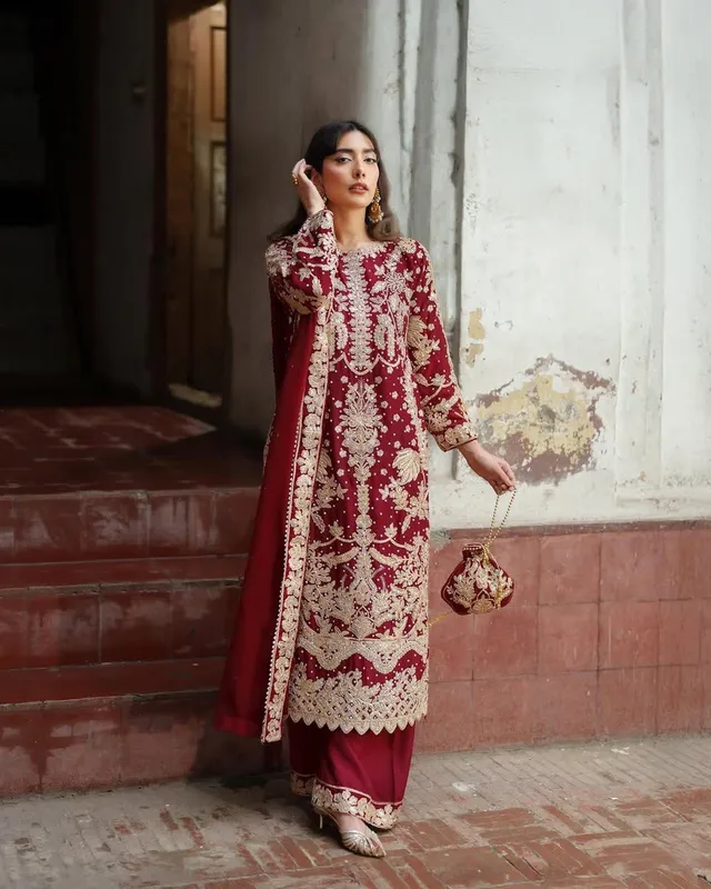 Elegant Embroidered Sequence Designer Suit - Three Piece Set 2