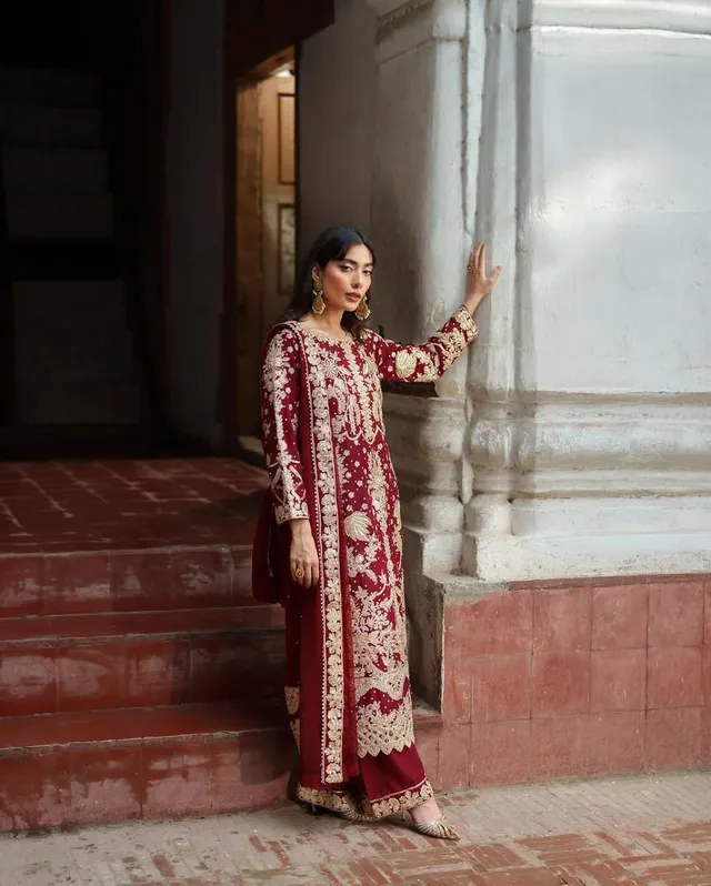 Elegant Embroidered Sequence Designer Suit - Three Piece Set 2 - View 3