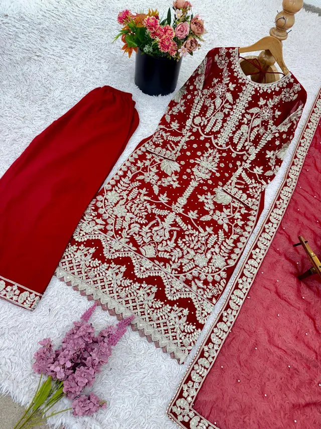 Elegant Embroidered Sequence Designer Suit - Three Piece Set 2 - View 5
