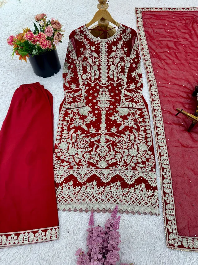 Elegant Embroidered Sequence Designer Suit - Three Piece Set 2 - View 6