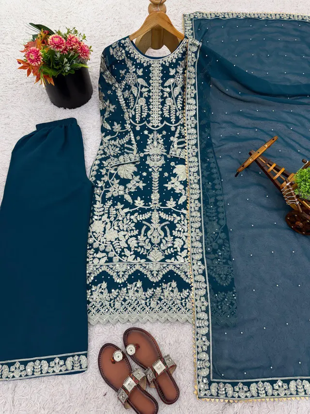 Elegant Embroidered Sequence Designer Suit - Three Piece Set - View 7