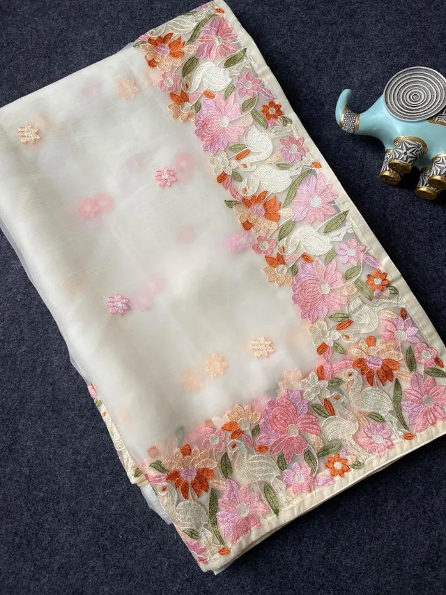 Premium Chiffon Designer Embroidered Saree with Elegant Motifs