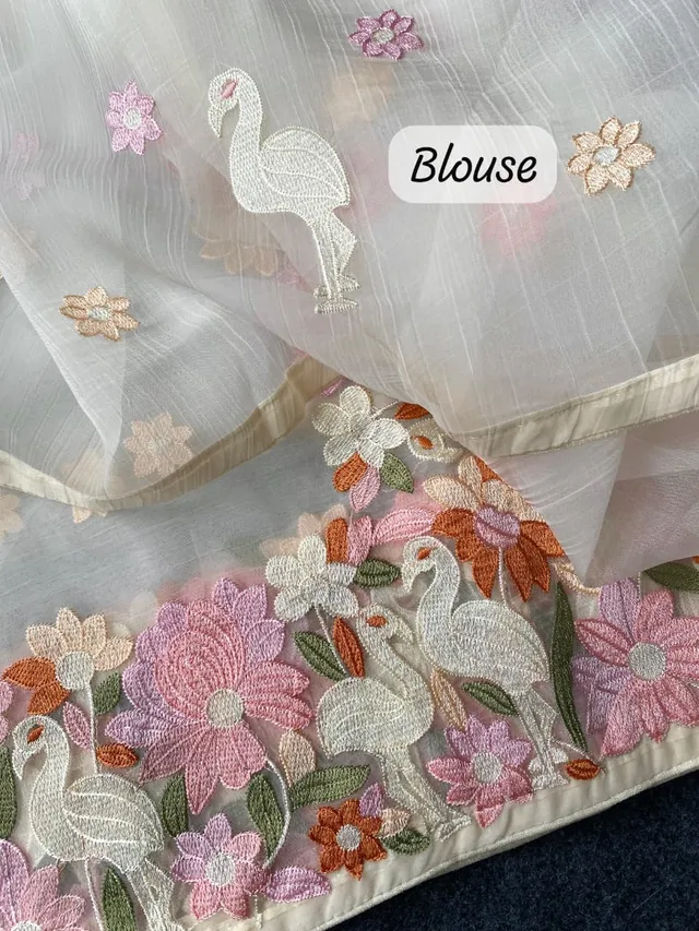 Premium Chiffon Designer Embroidered Saree with Elegant Motifs - View 3