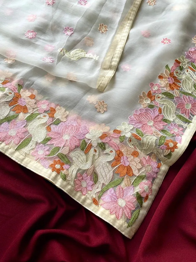 Premium Chiffon Designer Embroidered Saree with Elegant Motifs - View 5
