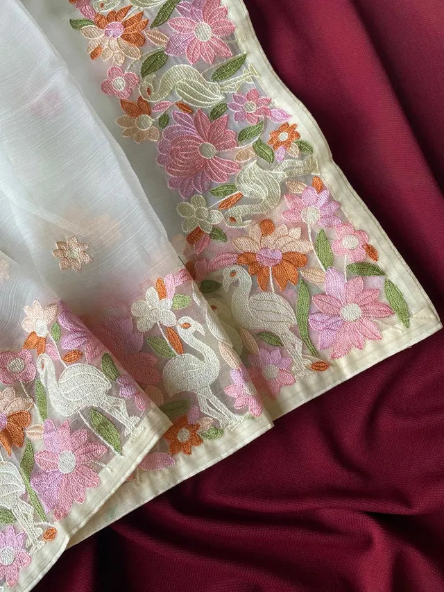 Premium Chiffon Designer Embroidered Saree with Elegant Motifs - View 6