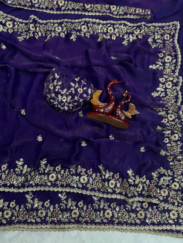 Fandy Chiffon Sequins Embroidered Saree - View 3