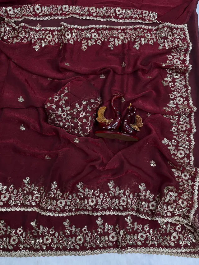Fandy Chiffon Sequins Embroidered Saree - View 8