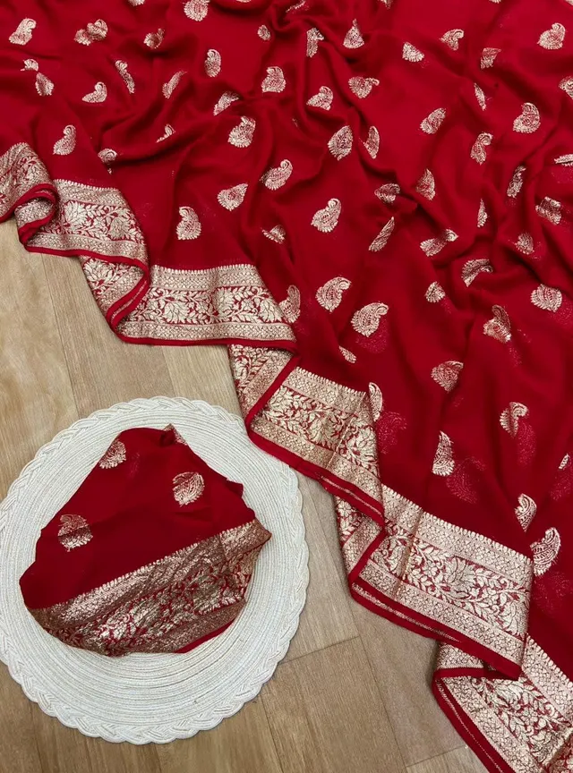 Pure Viscose Georgette Saree with Fancy Zari & Jacquard Border