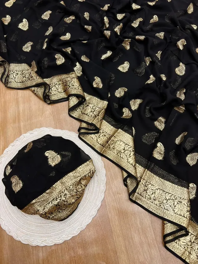 Pure Viscose Georgette Saree with Fancy Zari & Jacquard Border - Second View