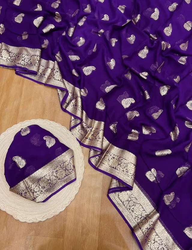 Pure Viscose Georgette Saree with Fancy Zari & Jacquard Border - View 3