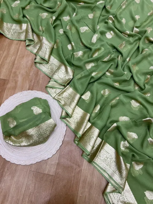 Pure Viscose Georgette Saree with Fancy Zari & Jacquard Border - View 4