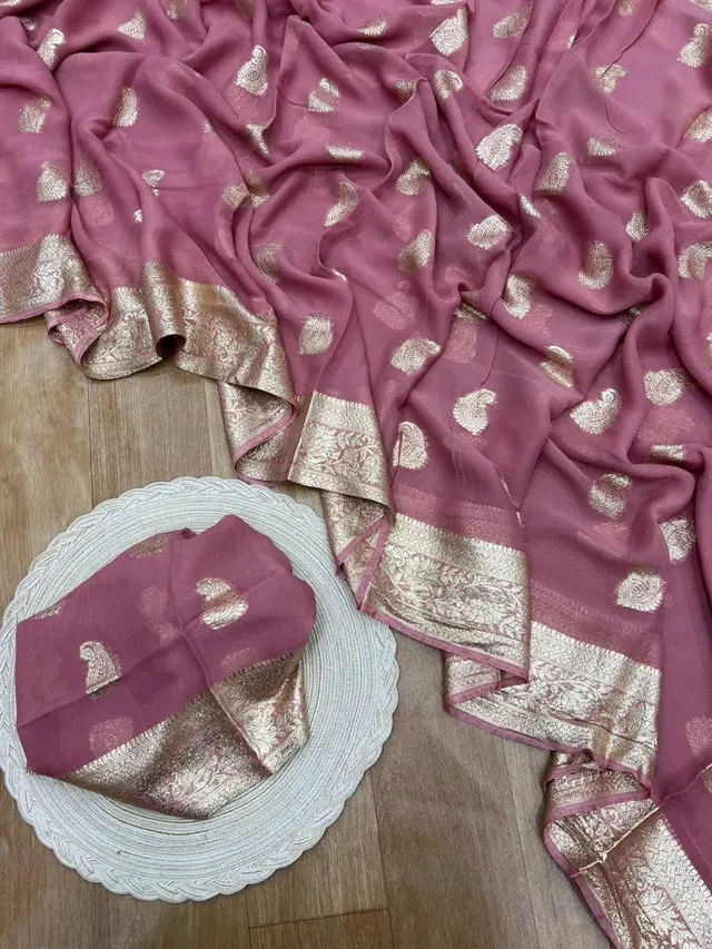 Pure Viscose Georgette Saree with Fancy Zari & Jacquard Border - View 5
