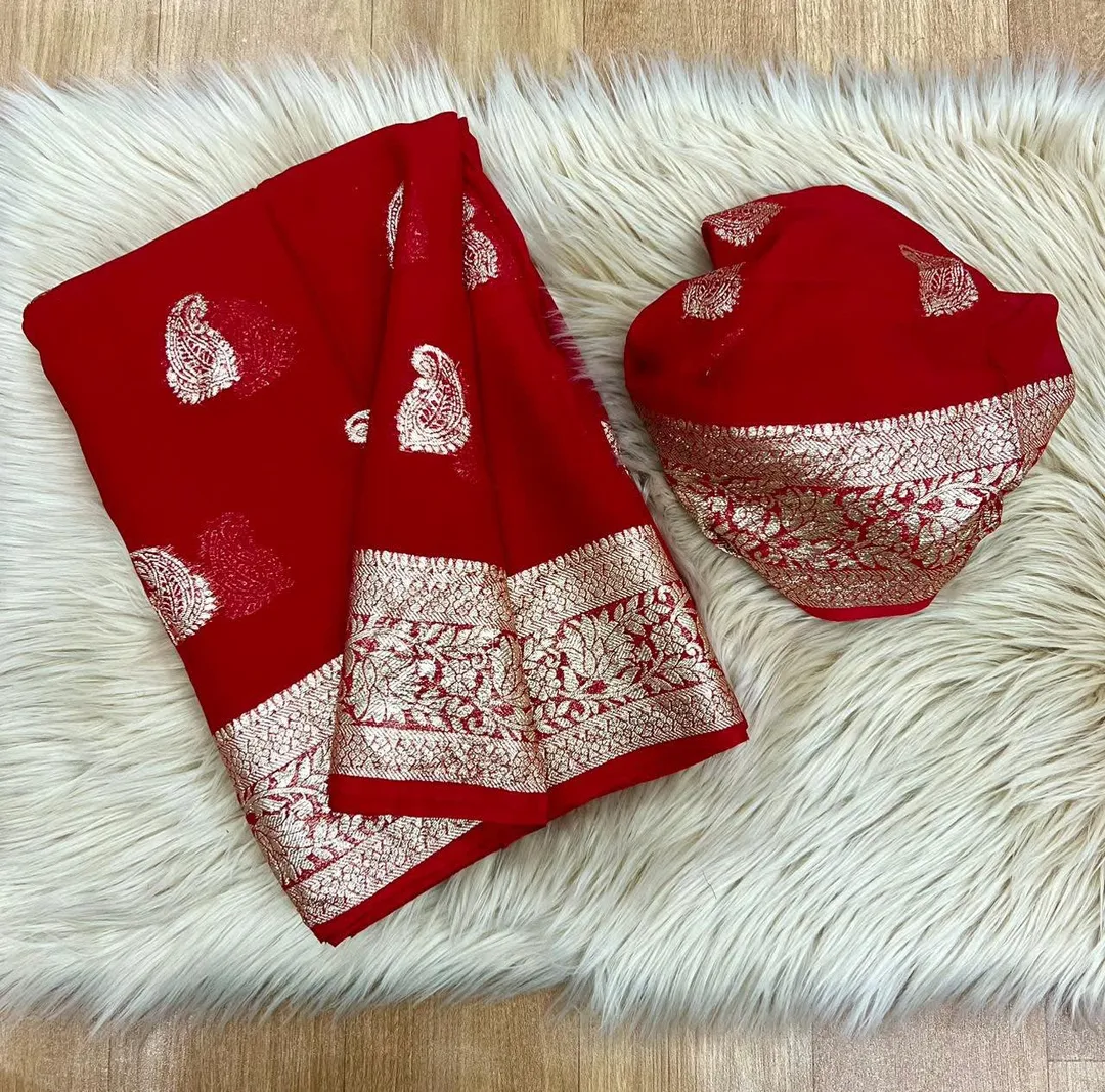 Pure Viscose Georgette Saree with Fancy Zari & Jacquard Border - View 6