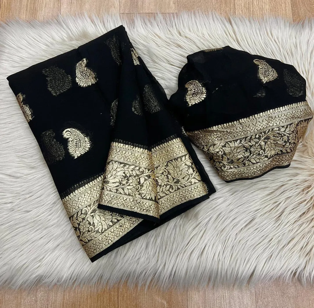 Pure Viscose Georgette Saree with Fancy Zari & Jacquard Border - View 7
