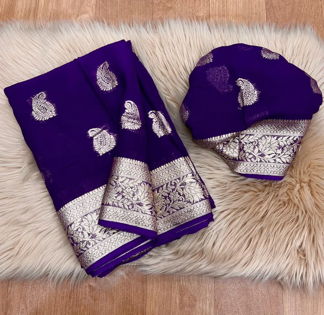 Pure Viscose Georgette Saree with Fancy Zari & Jacquard Border - View 8