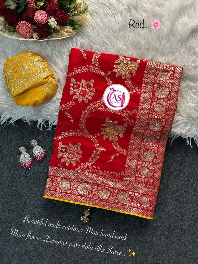 Dola Silk Designer Saree - Cutdana & Moti Handwork Elegance