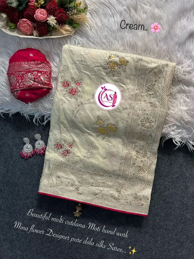 Dola Silk Designer Saree - Cutdana & Moti Handwork Elegance - View 4