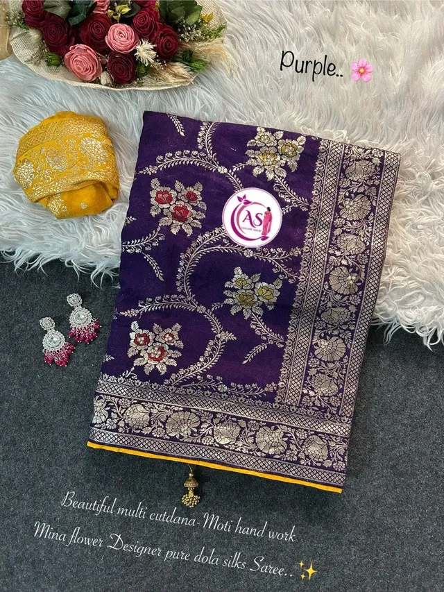 Dola Silk Designer Saree - Cutdana & Moti Handwork Elegance - View 5