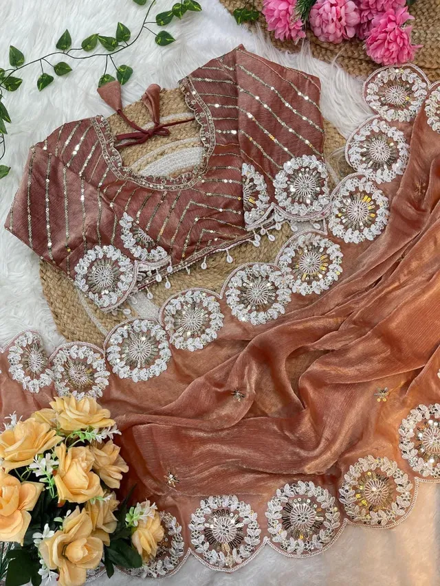 Pure Soft Fendy Chiffon Two-Tone Saree (With Stitched Blouse) - Chiffon Saree Online India - Buy at ₹1950 - Image 1