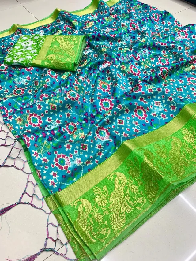 Kolkata Exclusive - Raw Silk Hand Print Woven Saree