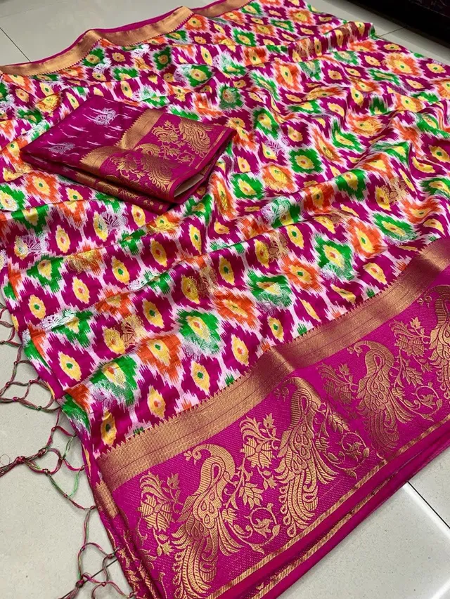 Kolkata Exclusive - Raw Silk Hand Print Woven Saree - View 5