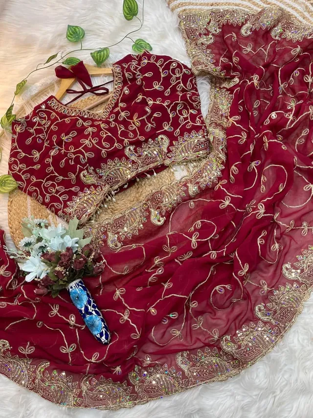 Morni - Premium Georgette Embroidery Saree (With Stitched Blouse)