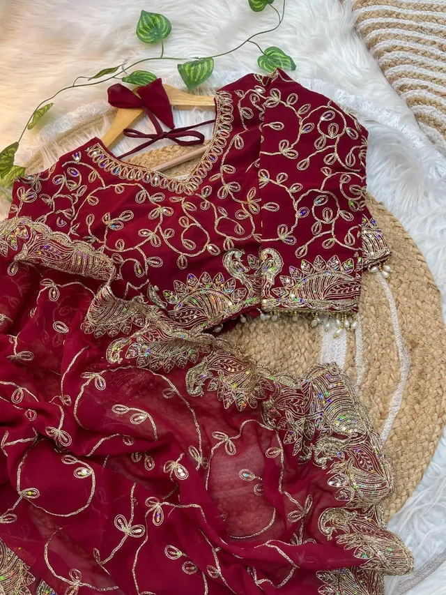 Morni - Premium Georgette Embroidery Saree (With Stitched Blouse) - View 3