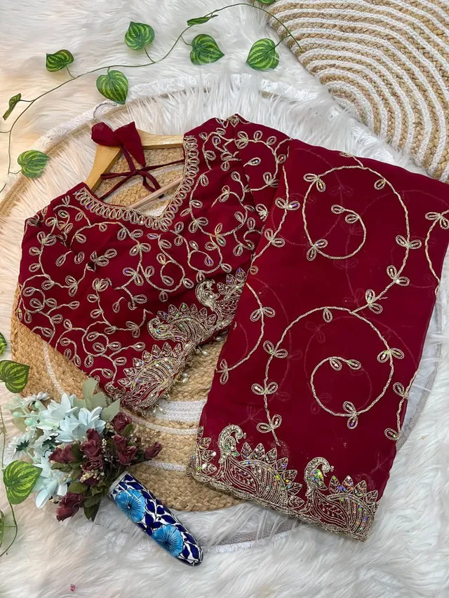 Morni - Premium Georgette Embroidery Saree (With Stitched Blouse) - View 6