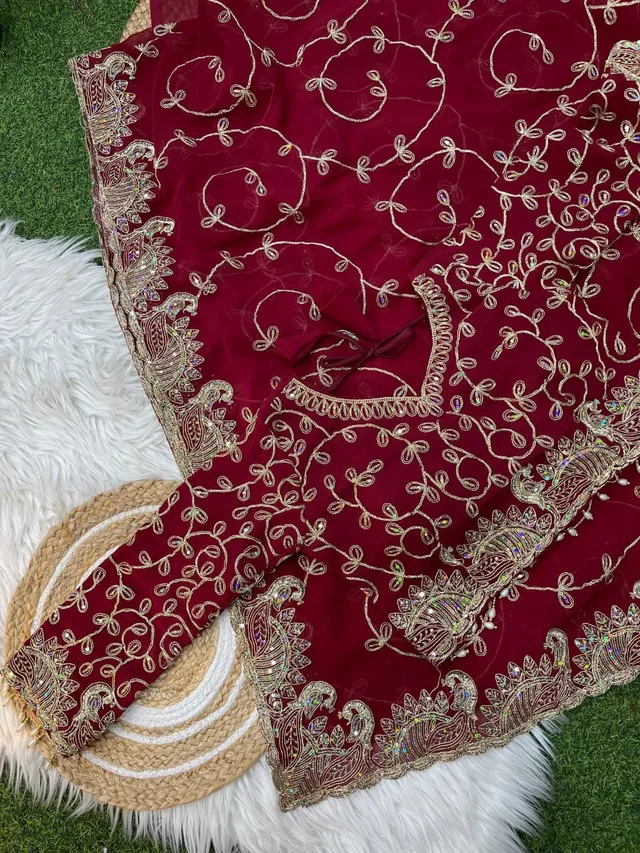 Morni - Premium Georgette Embroidery Saree (With Stitched Blouse) - View 7