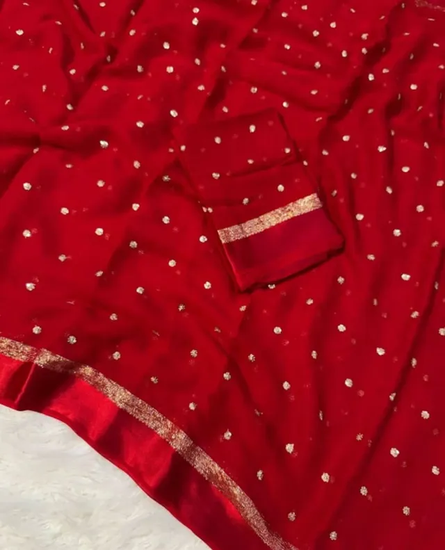 Pure Satin Patta Viscose Georgette Saree with Fancy Sequins Work