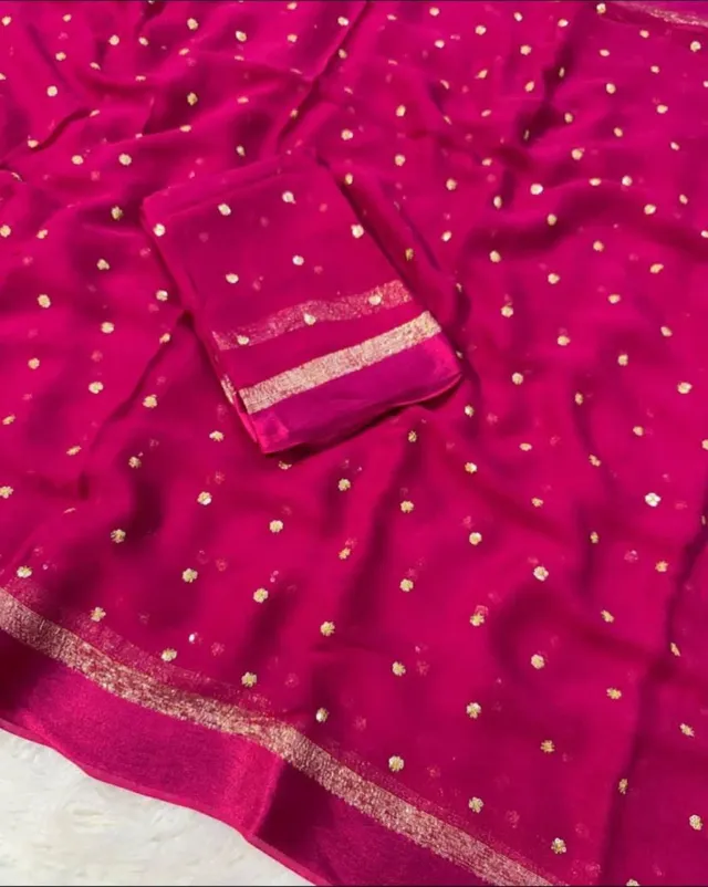 Pure Satin Patta Viscose Georgette Saree with Fancy Sequins Work - Second View