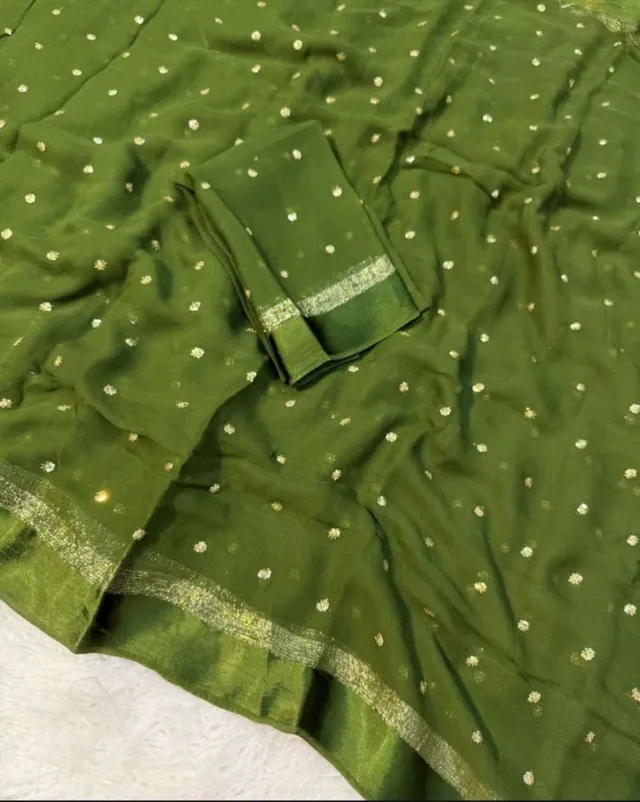 Pure Satin Patta Viscose Georgette Saree with Fancy Sequins Work - View 6
