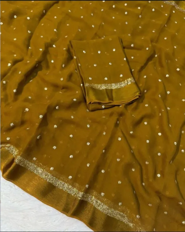 Pure Satin Patta Viscose Georgette Saree with Fancy Sequins Work - View 8