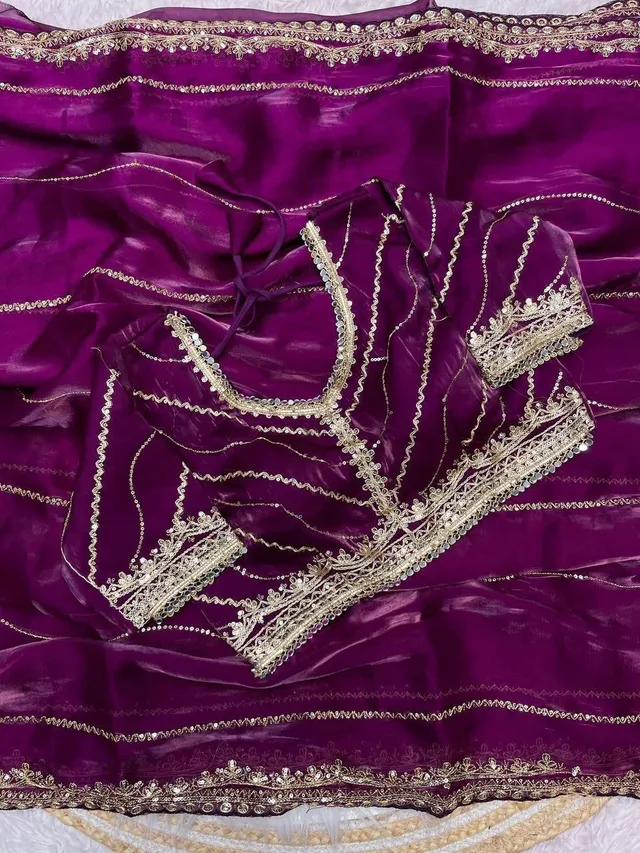 Pure Soft Jimmy Choo Silk Saree - Sequin Work - View 3