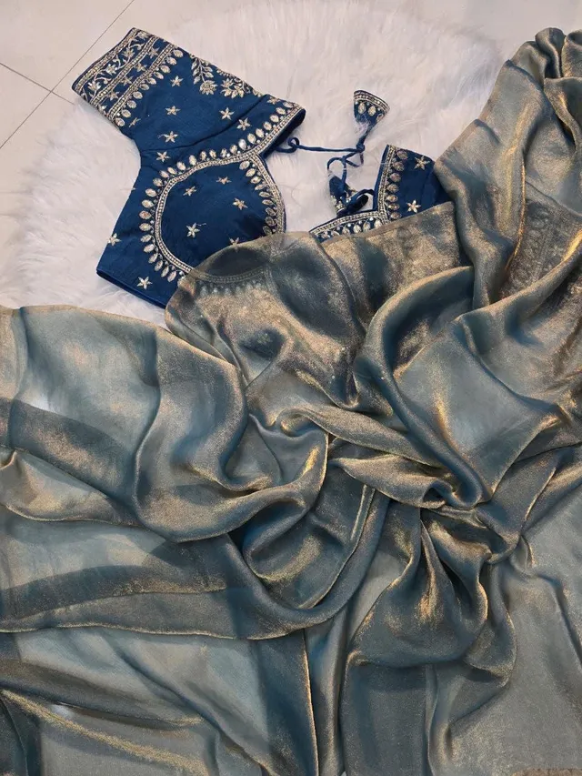 Space Silk Saree with Full Sequins Embroidery - View 5