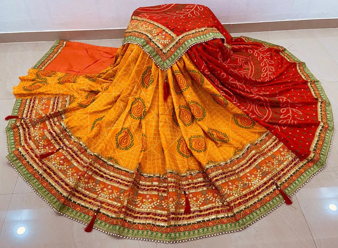 Premium Bandhej Moss Chiffon Saree - Gota Patti - View 2