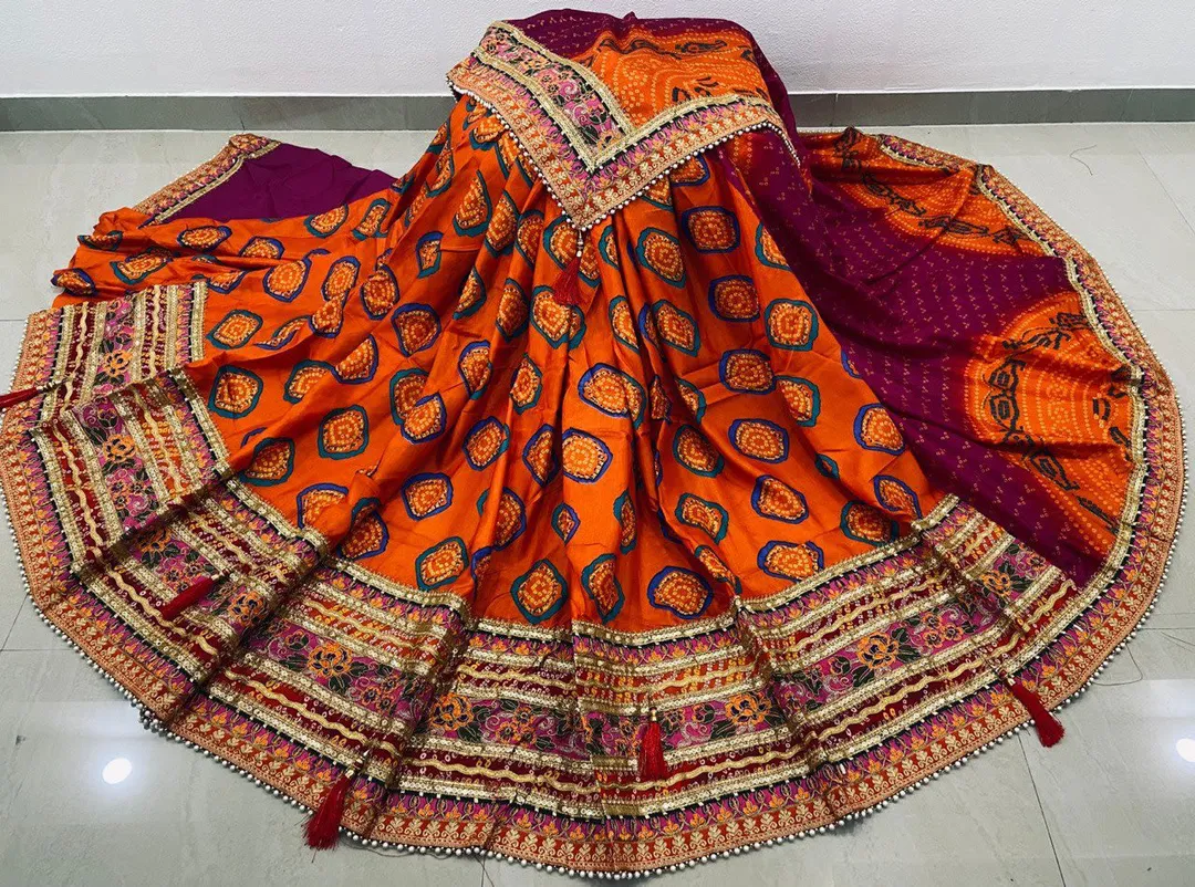 Premium Bandhej Moss Chiffon Saree - Gota Patti - View 3