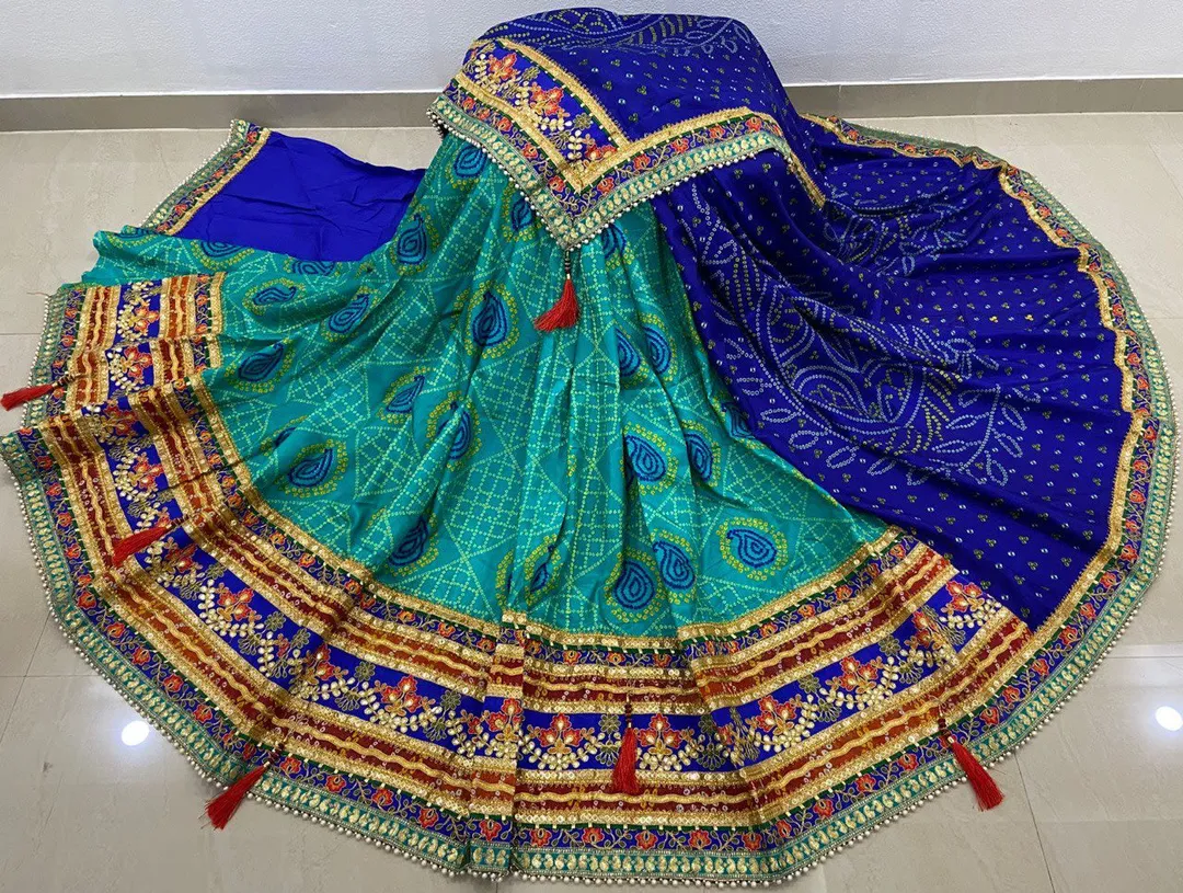 Premium Bandhej Moss Chiffon Saree - Gota Patti - View 6