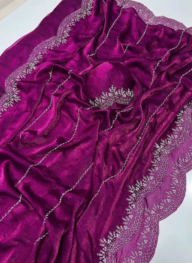 Fendy Chiffon Saree with Jarkhan Diamond Work