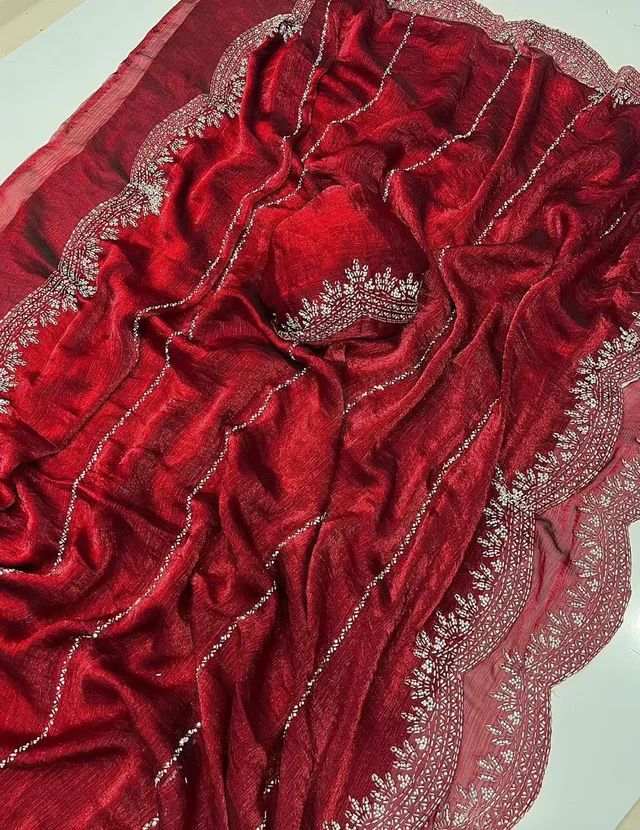 Fendy Chiffon Saree with Jarkhan Diamond Work - Second View