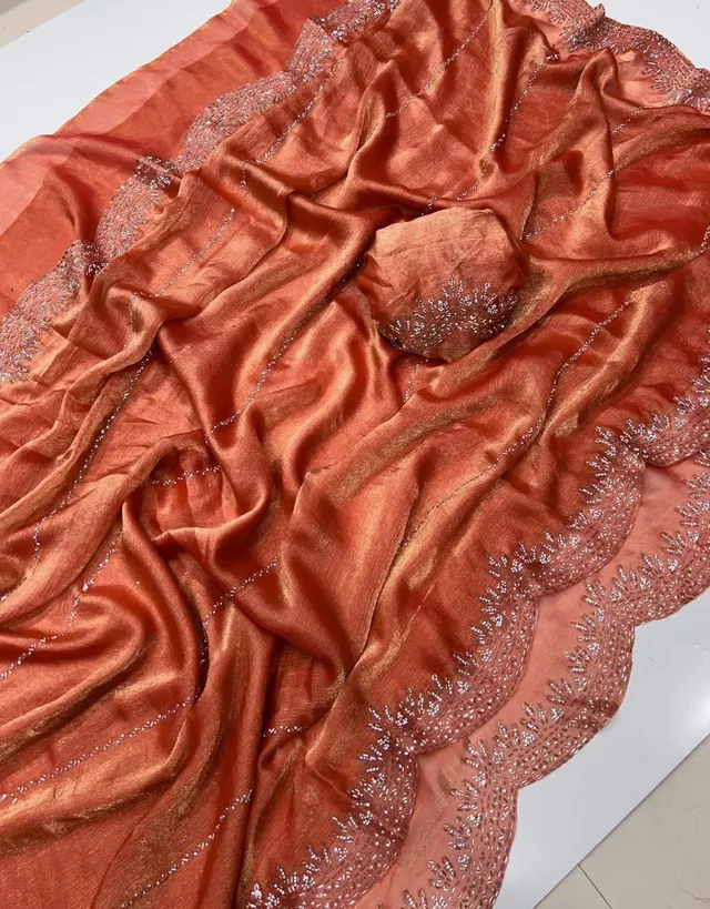 Fendy Chiffon Saree with Jarkhan Diamond Work - View 5