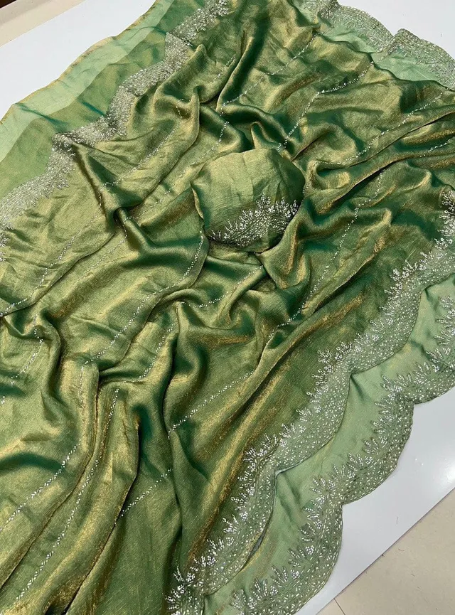 Fendy Chiffon Saree with Jarkhan Diamond Work - View 6