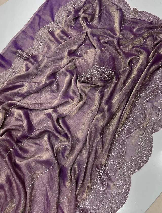 Fendy Chiffon Saree with Jarkhan Diamond Work - View 10