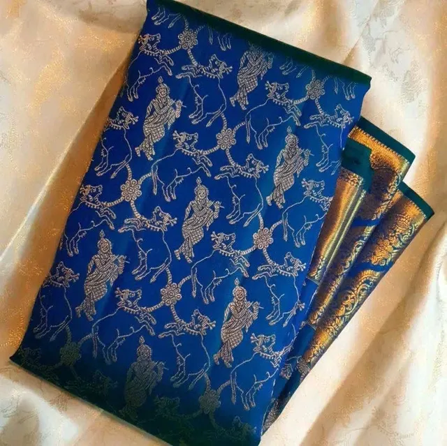 Enchanting Organic Banarasi Silk Saree - Krishna Special Design - View 5